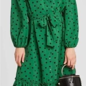 Who What Wear Green Polka Dot Midi Dress